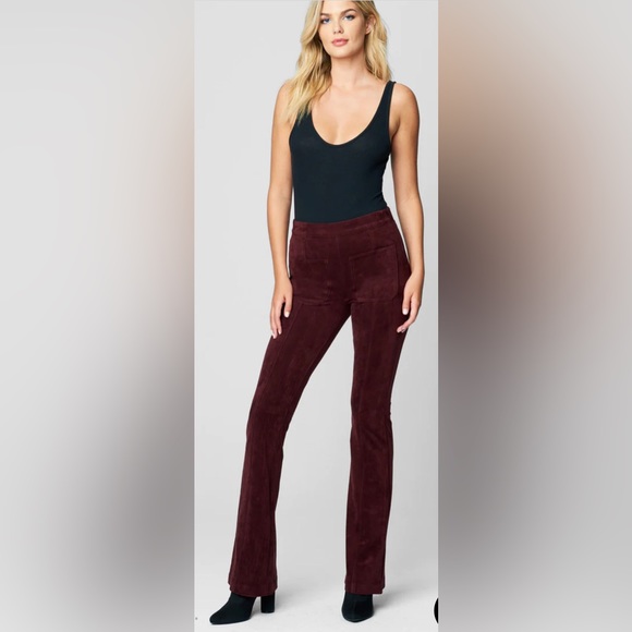 NEW Blank NYC Faux Suede Mini Flare Pocket Pants in Bordeaux - Size 30 - Picture 2 of 9